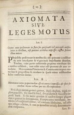 Newton's First and Second laws, in Latin, from the original 1687 edition of the Principia Mathematica.